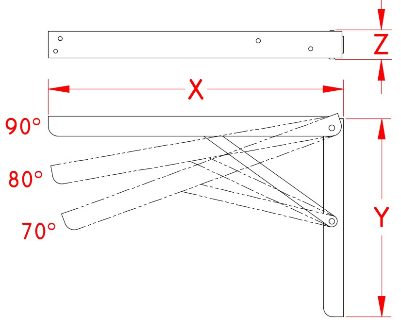 Stainless Steel Folding Table Bracket, S3835-0300, S3835-0400, Line Drawing Stainless Steel Folding Table Bracket, S3835-0300, S3835-0400, Line Drawing
